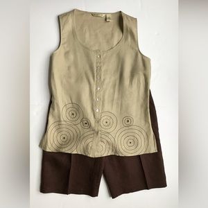Ecologie Women’s Size M Tan Top and Chocolate Brown Linen Short Set